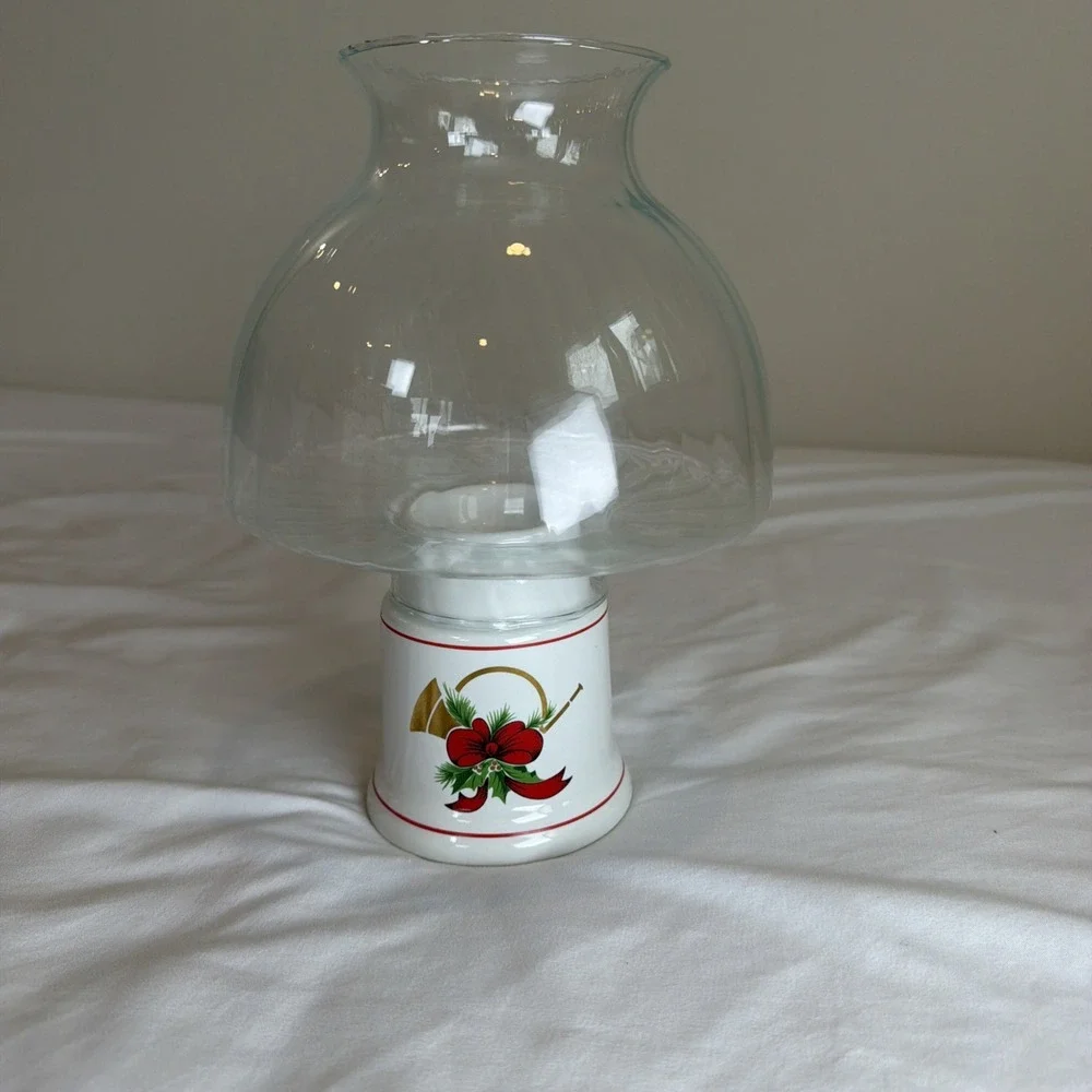 Vintage Chandelle Noel Christmas Tree Candle Lamp Clear Glass Shade Ceramic Base